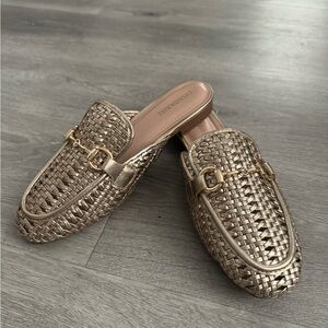 Gold Woven Slip-On Loafers
